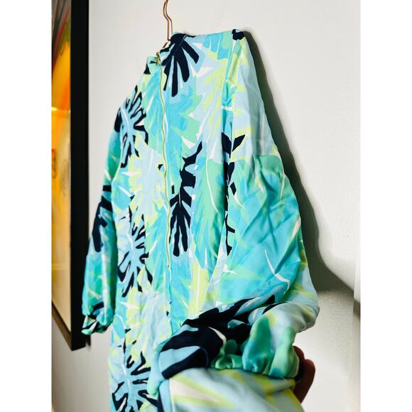 SAIL TO SABLE Blue Palm Tree High Neckline Mock Neck Mini Dress Size 8 - Picture 11 of 15